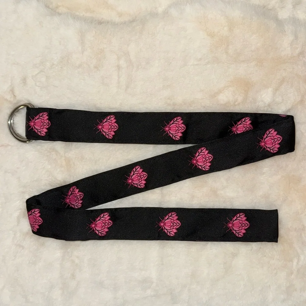Pink & Black Fly Print D Ring Ribbon Belt Women’s S Small By Top It Off
